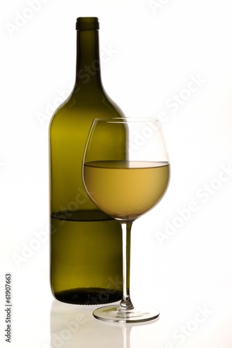Special white wine bottle and glass