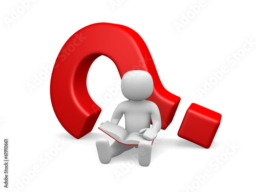 3d small people - sitting next to a question mark.