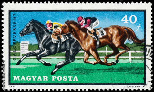 Obraz na płótnie HUNGARY - CIRCA 1971: A stamp printed in Hungary shows Equestria w salonie