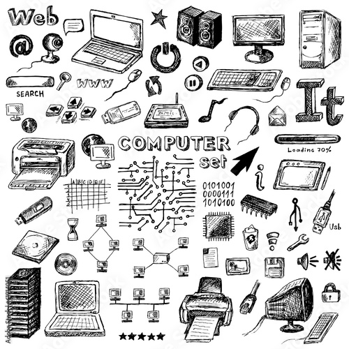 Set of hand drawn computer icons