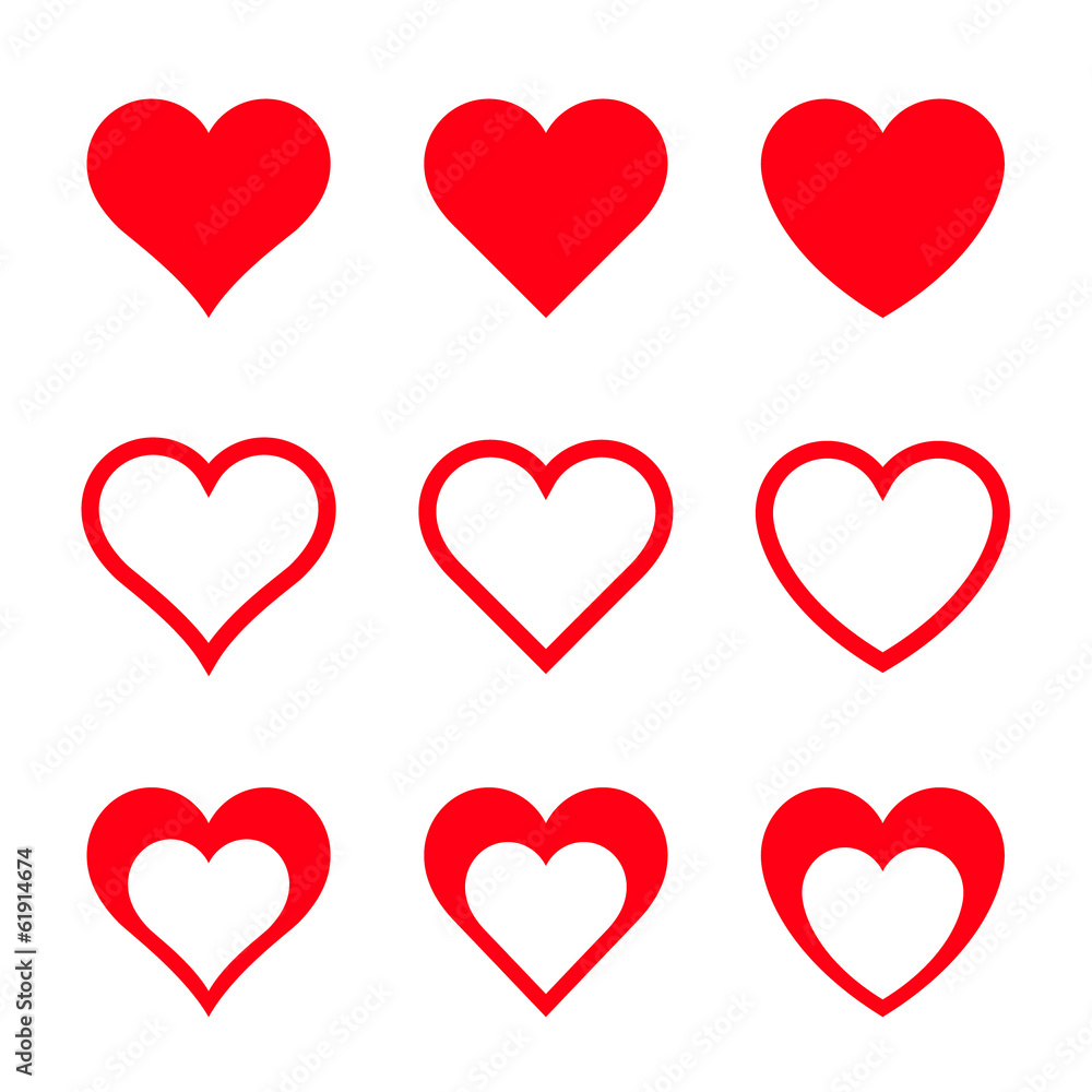 Red Vector Hearts, Isolated On White Background