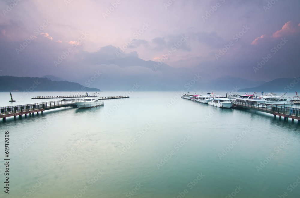 Beautiful sunrise of Sun Moon Lake in Taiwan