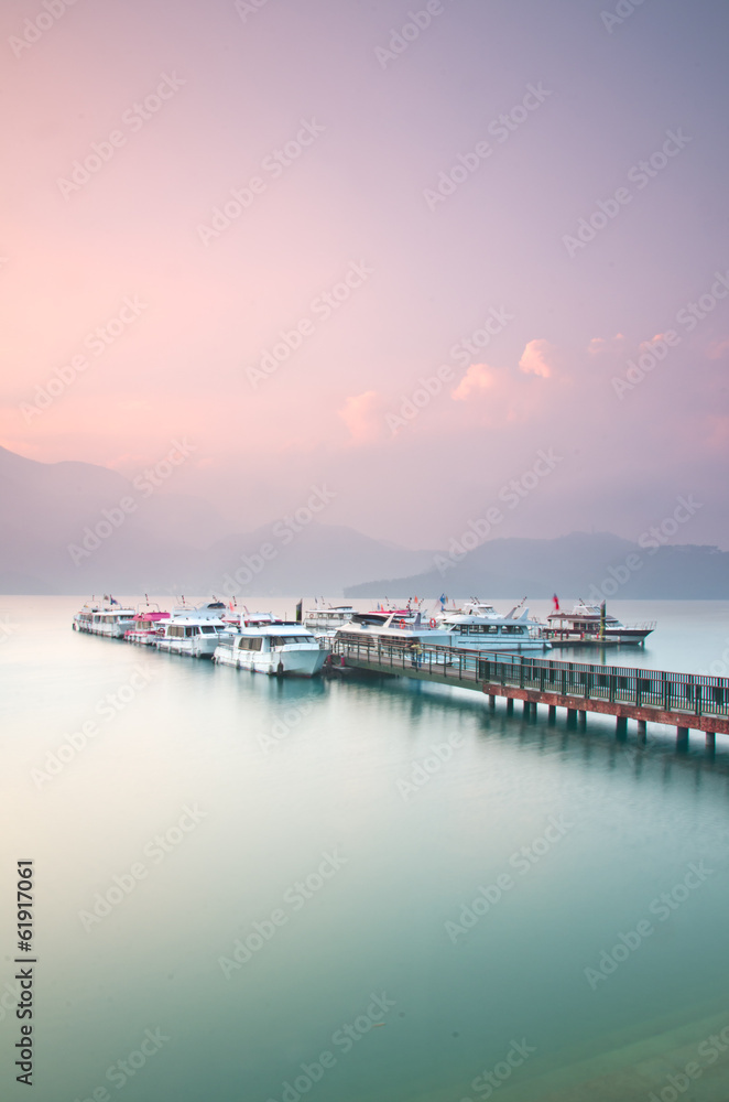 Beautiful sunrise of Sun Moon Lake in Taiwan