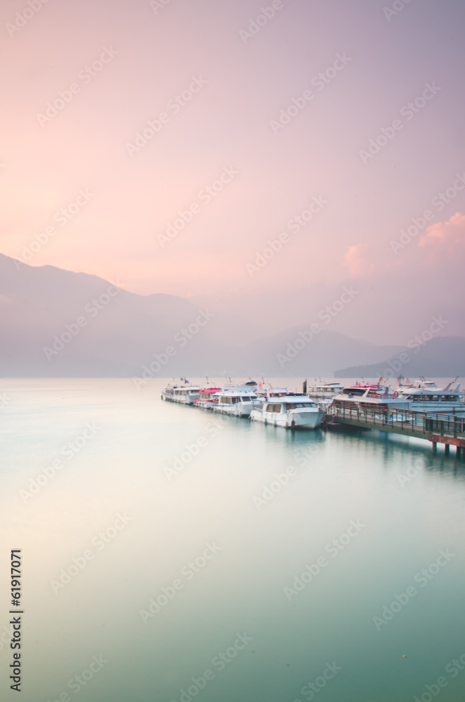 Beautiful sunrise of Sun Moon Lake in Taiwan