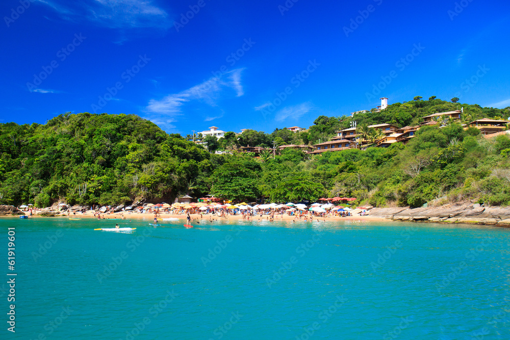 Panoramic view of paradise beach João Fernandinho, Búzios, Bra