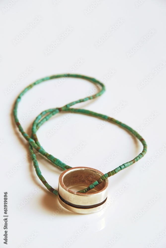 Silver ring with authentic Turquoise necklace, Thailand Silver ring with authentic Turquoise necklace, Thailand
