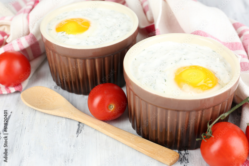 Baked eggs close up Baked eggs close up