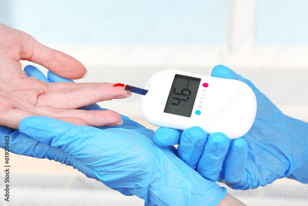 Measuring glucose level blood in hospital close-up