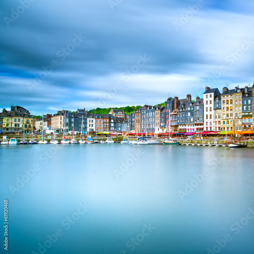 Honfleur skyline harbor and water reflection. Normandy, France