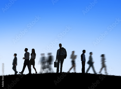 Silhouette of Group of Business People in Motion