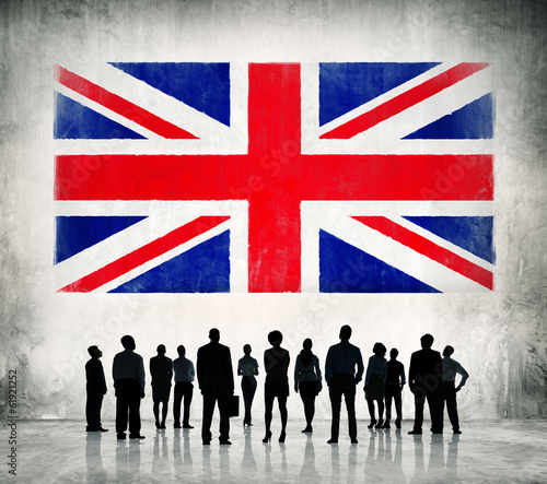 Silhouette of People at United Kingdom Flag photo