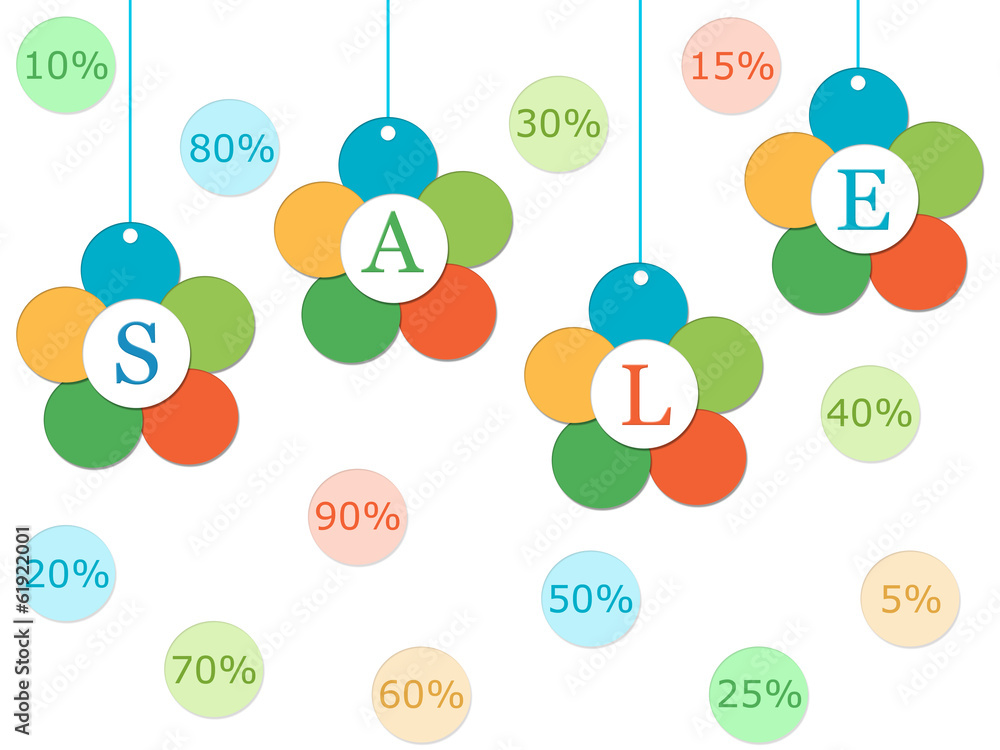 Colorful labels and flowers with discounts and offers Colorful labels and flowers with discounts and offers