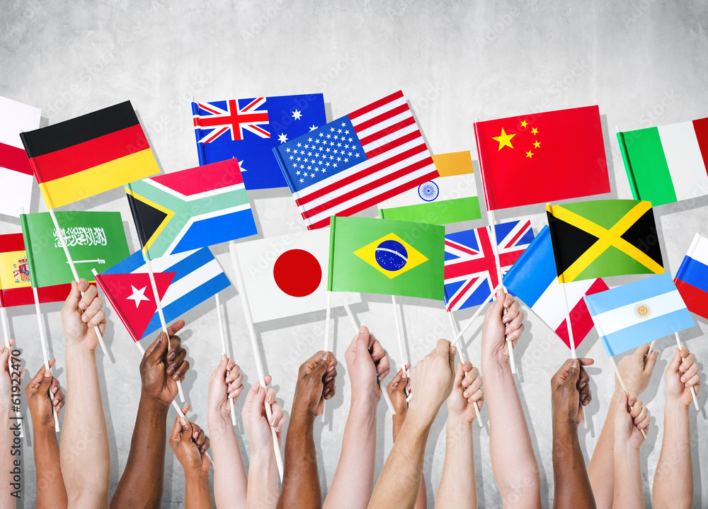 Multi-Ethnic Group of People Holding National Flags