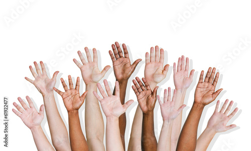 Group of Diverse Hands Raised