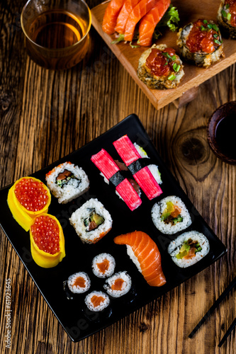 Raw seafood, Japanese sushi set