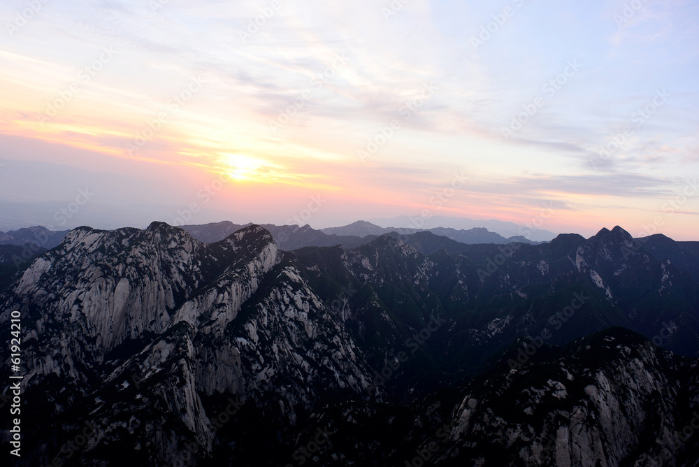 sunrise at mountain huashan in china