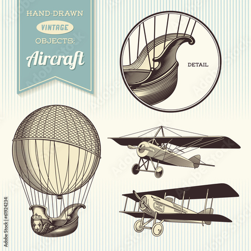 hand-drawn vintage aircraft illustrations