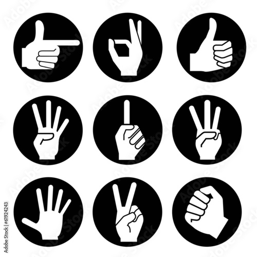 hand icons, hand buttons, round buttons