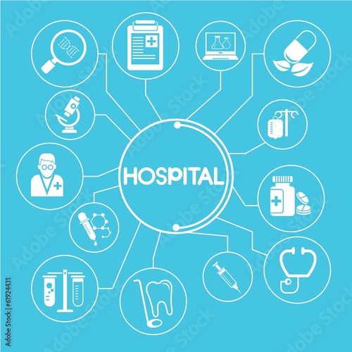 hospital network blue theme, info graphics