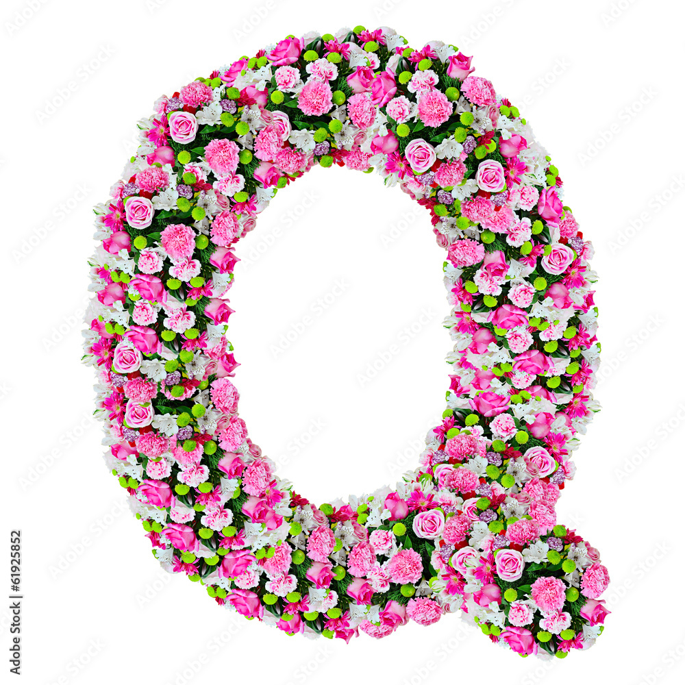 Q, flower alphabet isolated on white with clipping path