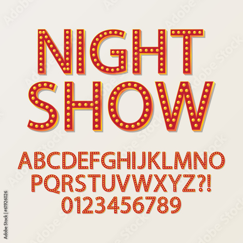 Vermilliom Shade Broadway Alphabet and Numbers, Eps 10 Vector Ed