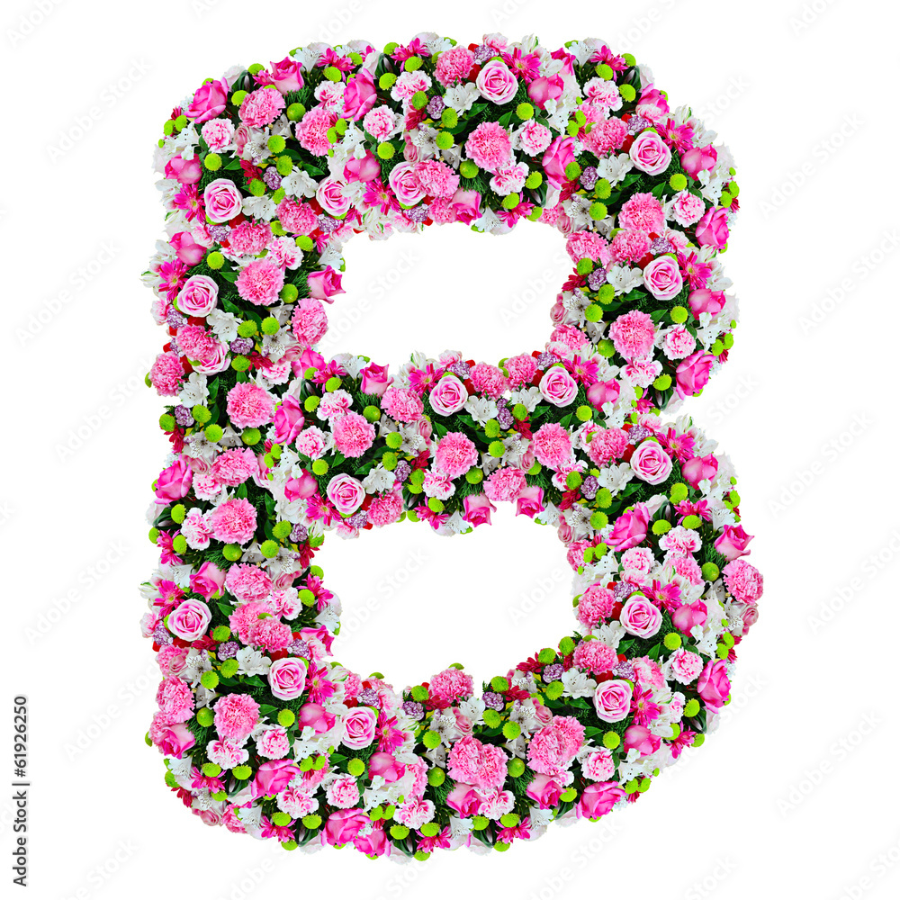 B, flower alphabet isolated on white with clipping path