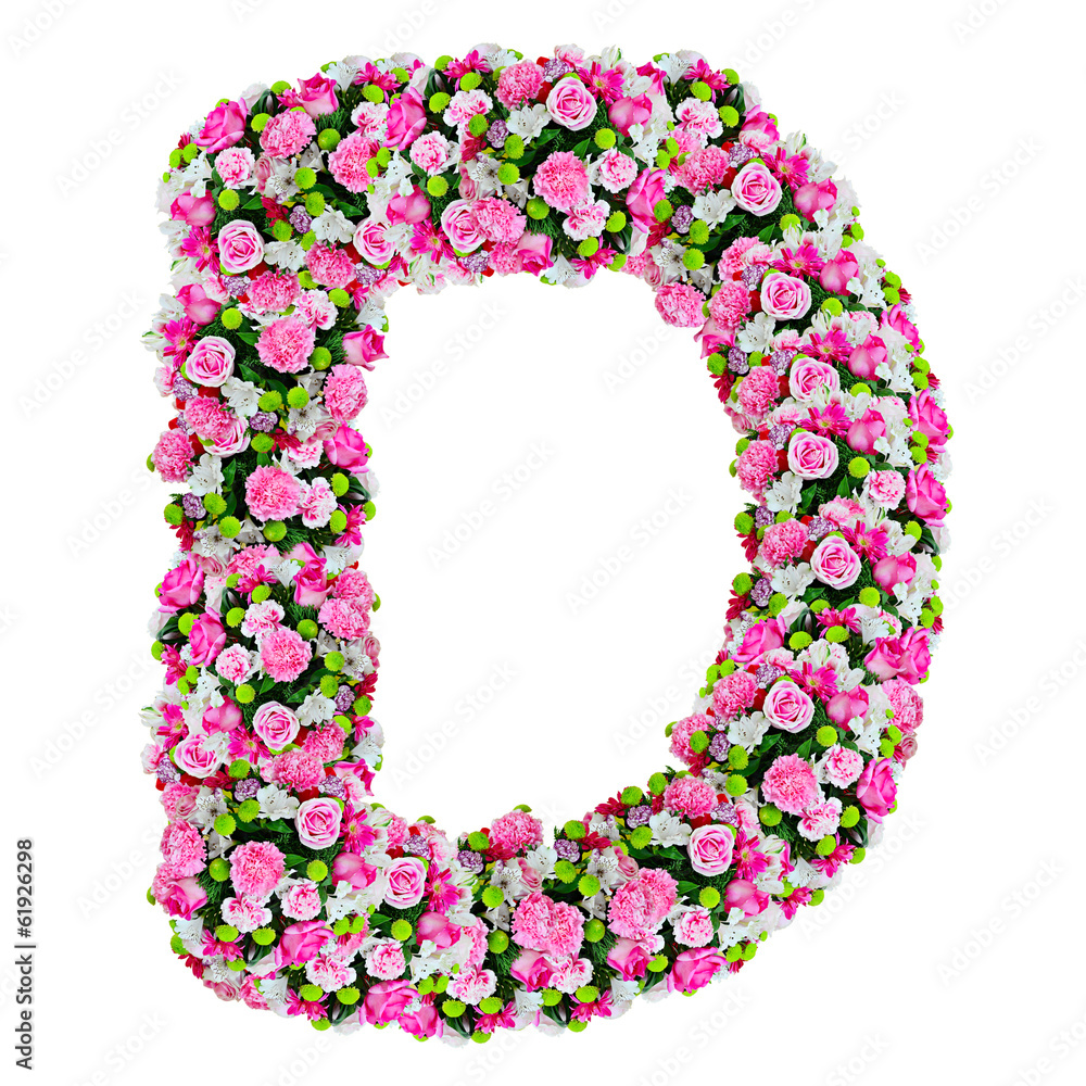 D, flower alphabet isolated on white with clipping path