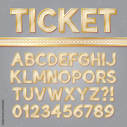 Golden Bright Broadway Alphabet and Numbers, Eps 10 Vector Edita