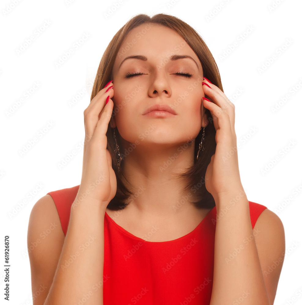 tired woman in pain stress headache, holding tired woman in pain stress headache, holding