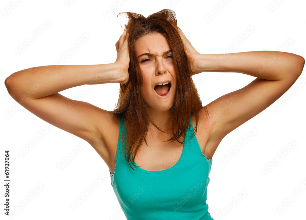 woman screaming wild hair her mouth prislanila