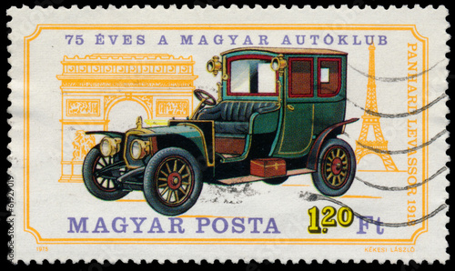 HUNGARY - CIRCA 1975: A stamp printed in Hungary shows retro car