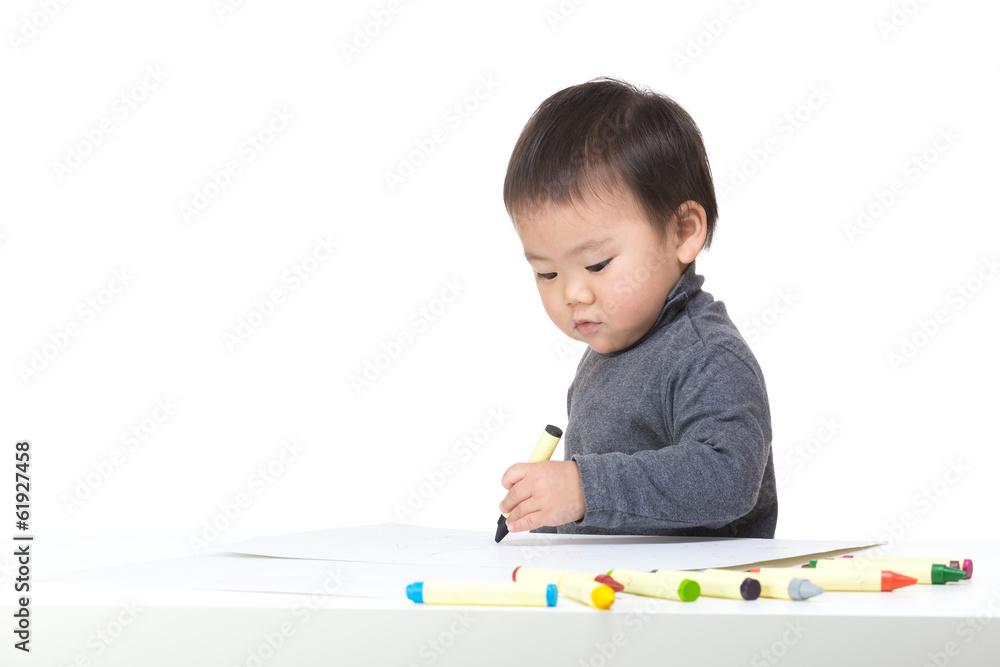 Asia baby boy focus on drawing Asia baby boy focus on drawing