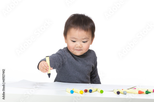 Little boy love drawing and isolated on white