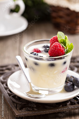 Cream dessert with berries