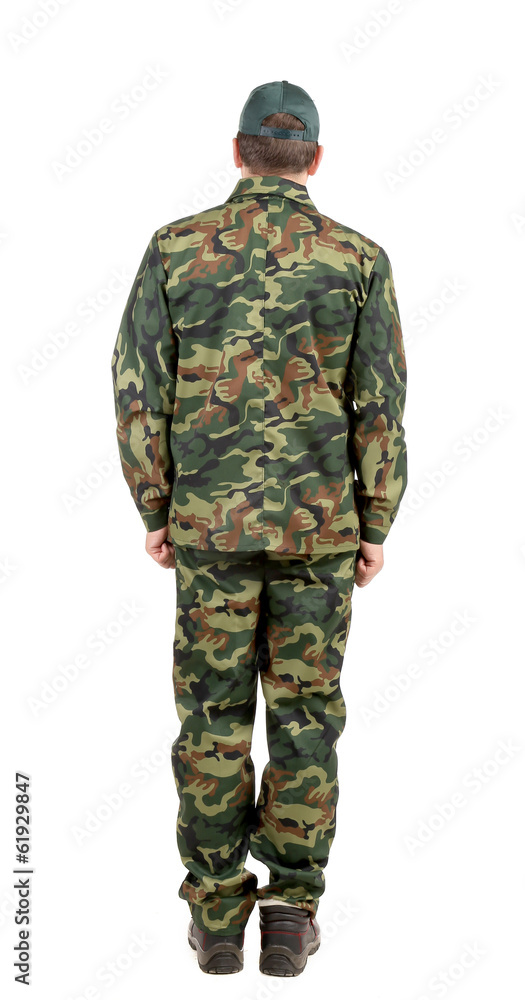 Man in military suit back view. Man in military suit back view.