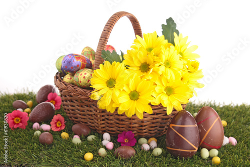 wicker basket with chocoate egg photo