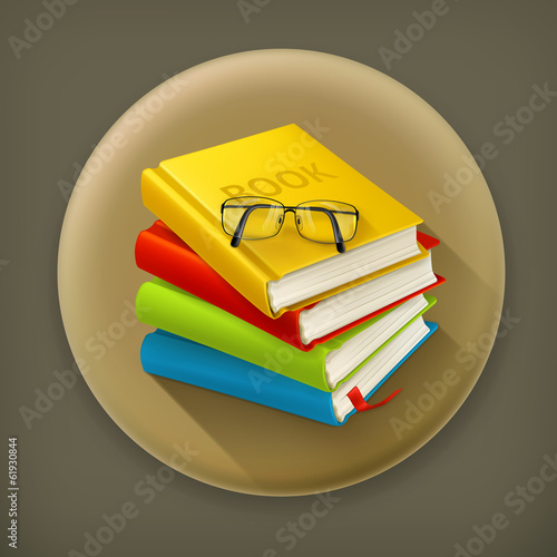 Books and glasses, long shadow vector icon