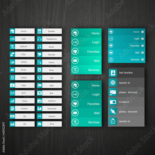 Flat Web Design elements, buttons, icons. Templates for website.