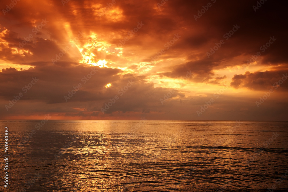 bright beautiful sunset at sea