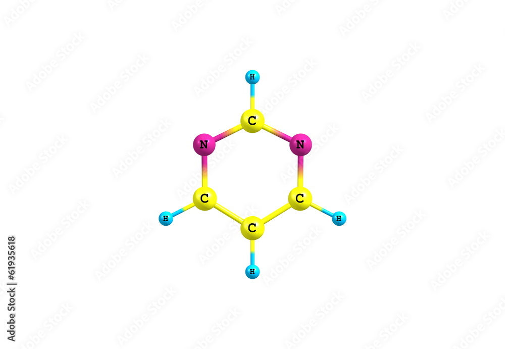 Pyrimidine molecule illustration isolated on white Pyrimidine molecule illustration isolated on white