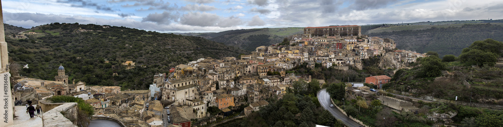 wide panorama of medieval town of Ragusa