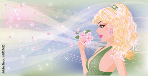 Spring banner with sexy girl, vector illustration