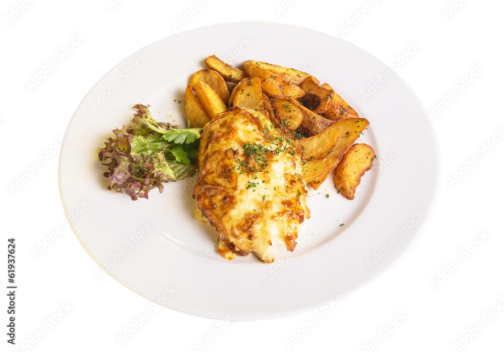 fried fish with potatoes and vegetables fried fish with potatoes and vegetables