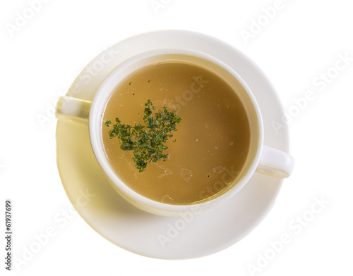 Hot Dish of Chicken Broth with Sliced Dill