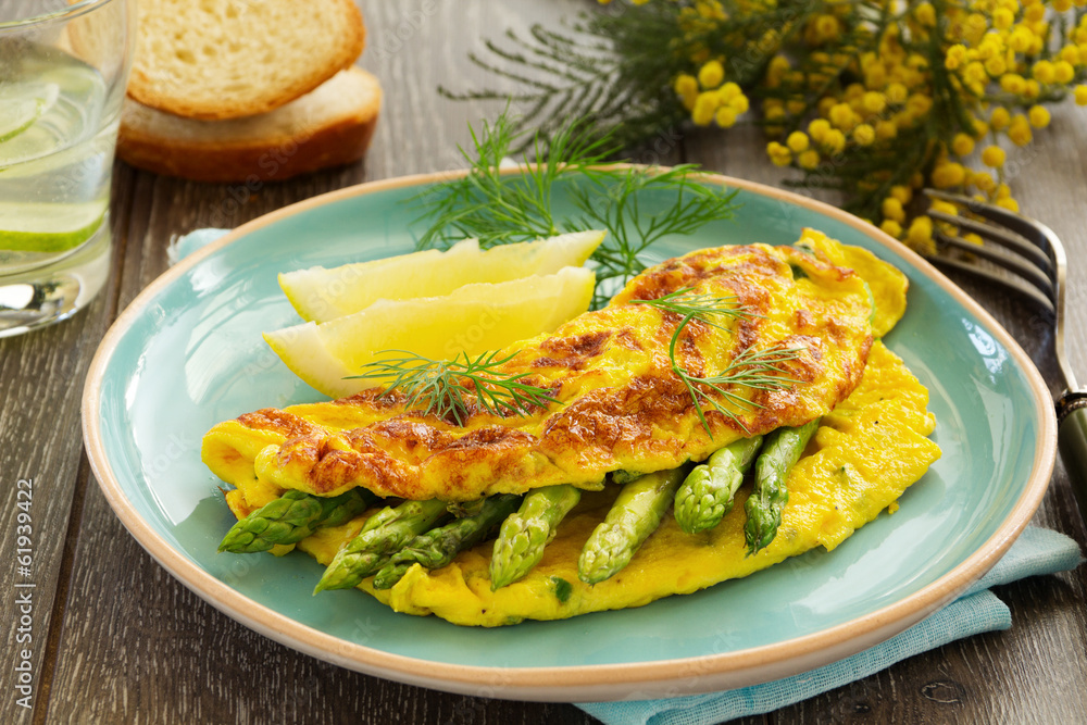 Omelette with asparagus. Omelette with asparagus.