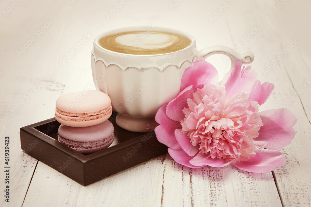 French macaroons and a cup of coffee French macaroons and a cup of coffee