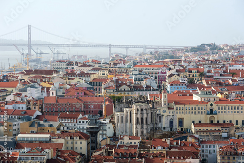 Panoramic view of Lisbon city and Tagus river from the "Castle S