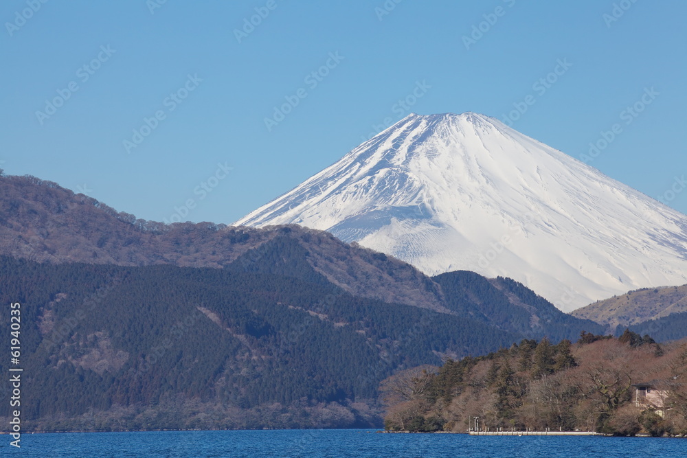 Mountain Fuji at Ashi lake hakone in winter season