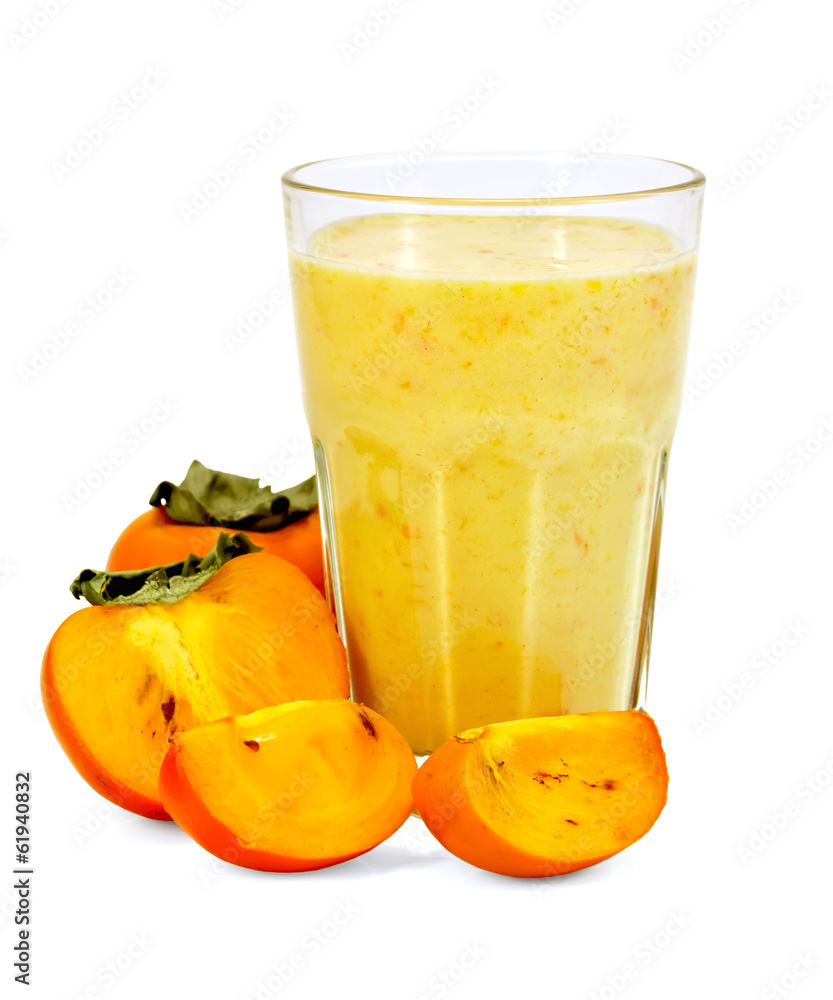 Milkshake with persimmon slices in a glass Milkshake with persimmon slices in a glass