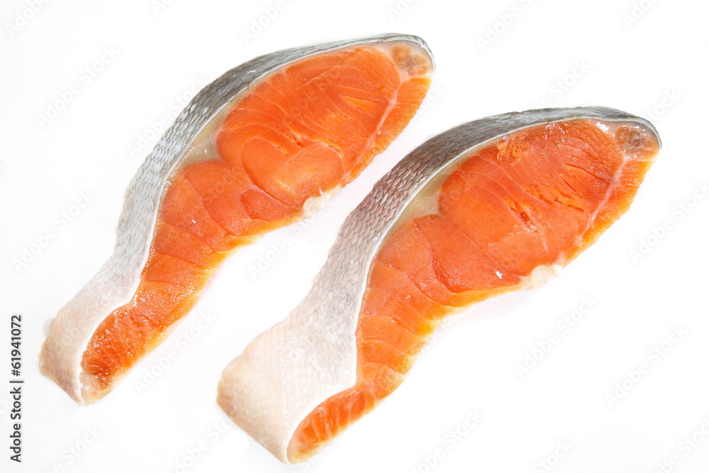 salmon steak red fish on white background salmon steak red fish on white background